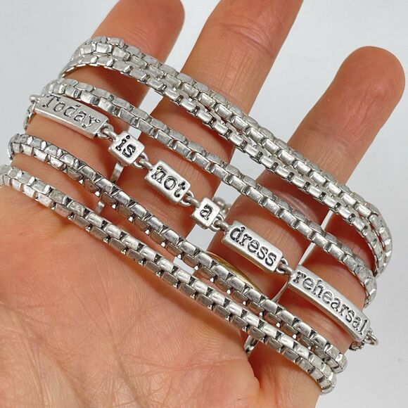 Kenneth Cole Multi Strand Silver Tone Bracelet “Today Is Not A Dress Rehearsal” - Picture 6 of 7